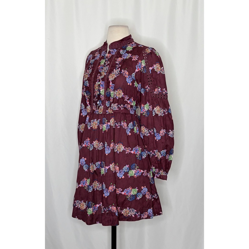 BY ANTHROPOLOGIE Mini Tunic Long Sleeve Dress Floral Lace Trims Purple X-Small - Picture 7 of 15
